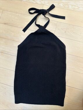 J. Crew Black Ribbed Knit Halter Tie Top